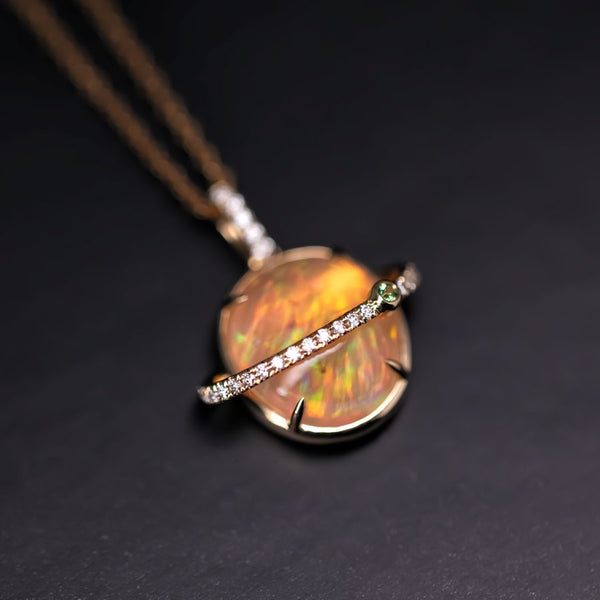 The Saturn - Fire Opal & Diamond Necklace