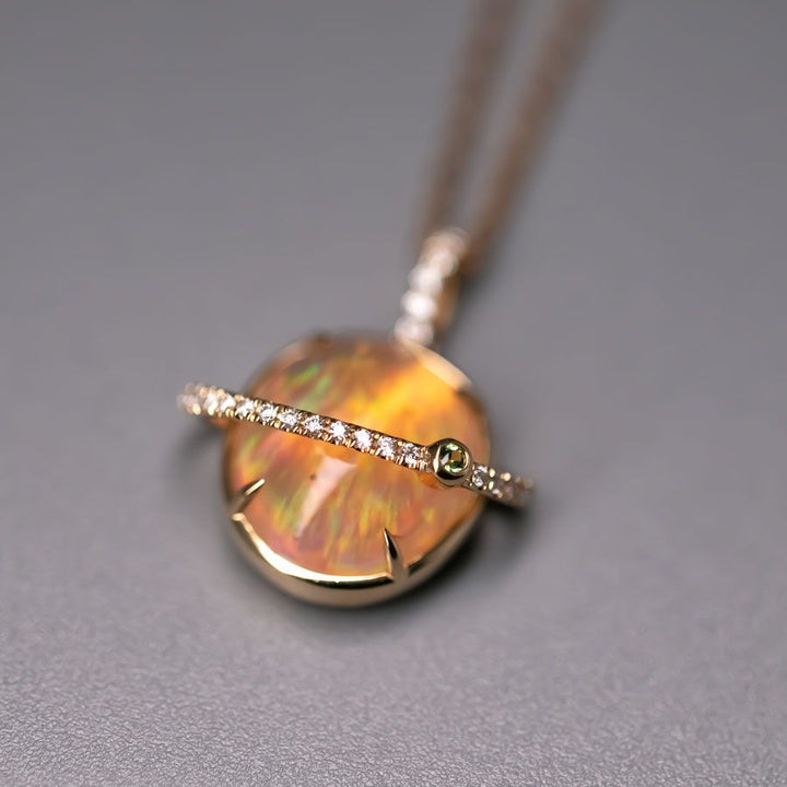 The Saturn - Fire Opal & Diamond Necklace