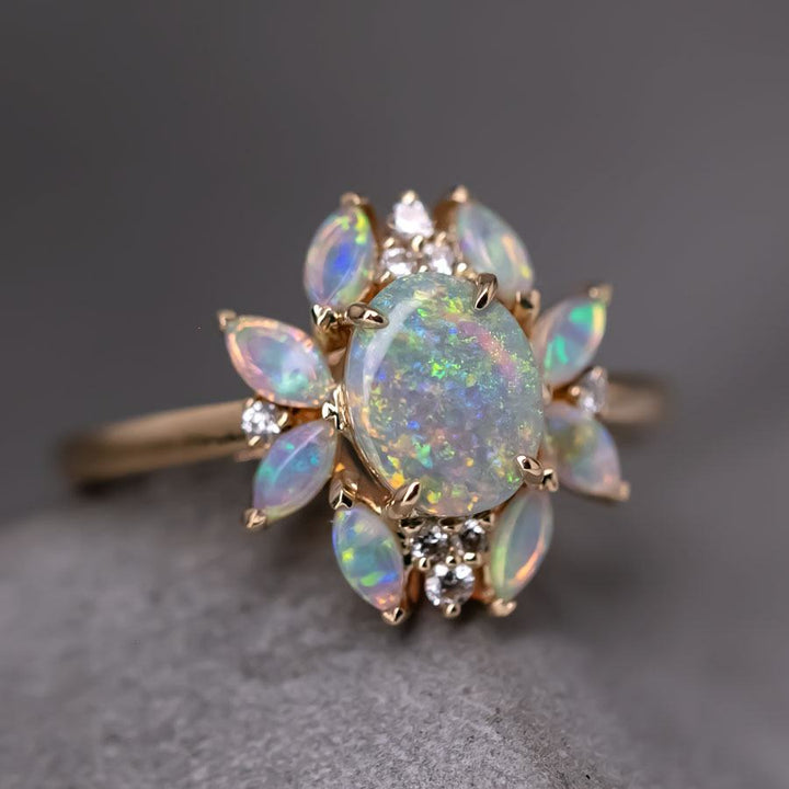 Unique Design Black Opal Diamond Ring