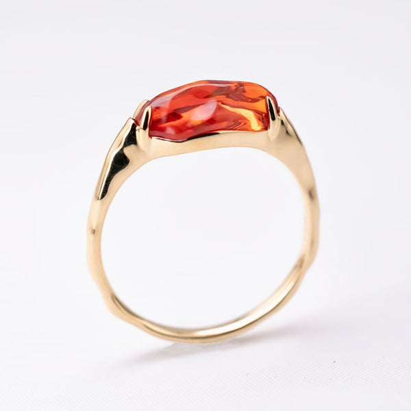 Minimalist Deep Red Fire Opal Ring