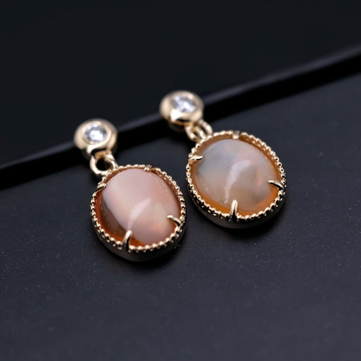 Unique Egg Fire Opal & Diamond Drop Earrings