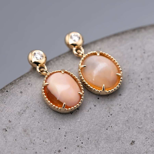 Unique Egg Fire Opal & Diamond Drop Earrings