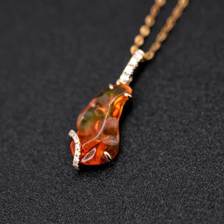 Free Shaped Fire Opal Diamond Necklace