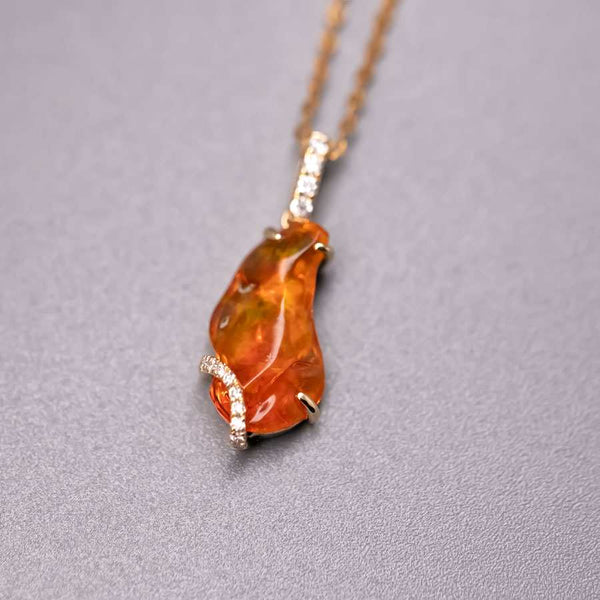 Free Shaped Fire Opal Diamond Necklace