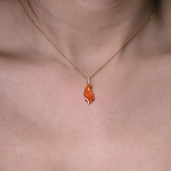 Free Shaped Fire Opal Diamond Necklace