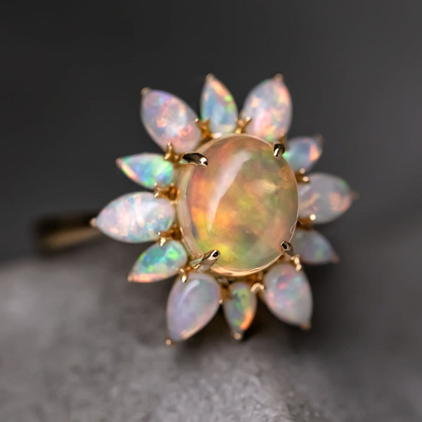 Halo Design Fire Opal Engagement Ring