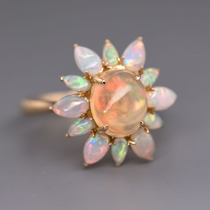 Halo Design Fire Opal Engagement Ring