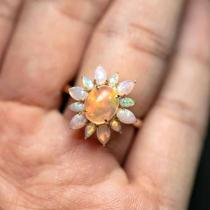 Halo Design Fire Opal Engagement Ring