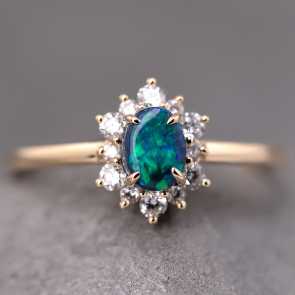 N1 Black Opal & Diamond Engagement Ring