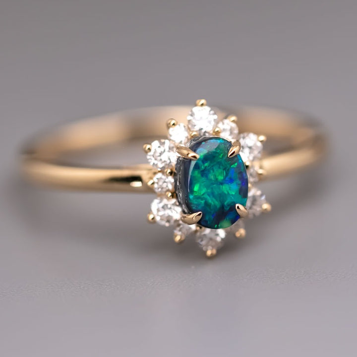 N1 Black Opal & Diamond Engagement Ring