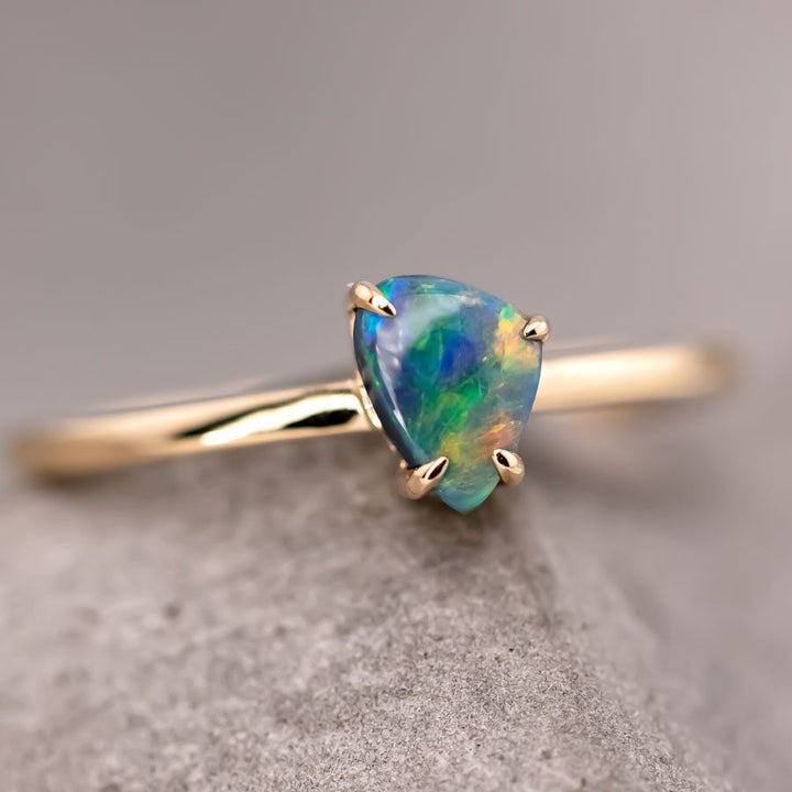 Black Opal Ring 18K Yellow Gold Band