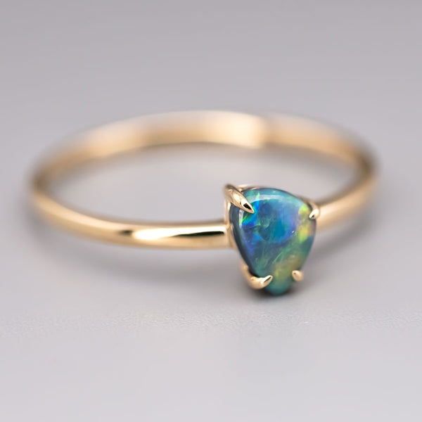 Black Opal Ring 18K Yellow Gold Band