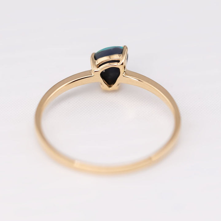 Black Opal Ring 18K Yellow Gold Band