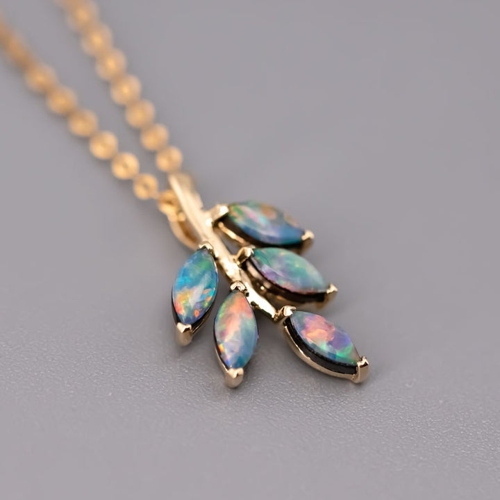 Olive Leaf Doublet Opal Necklace