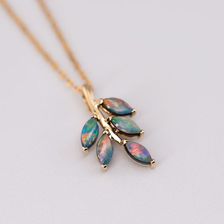 Olive Leaf Doublet Opal Necklace