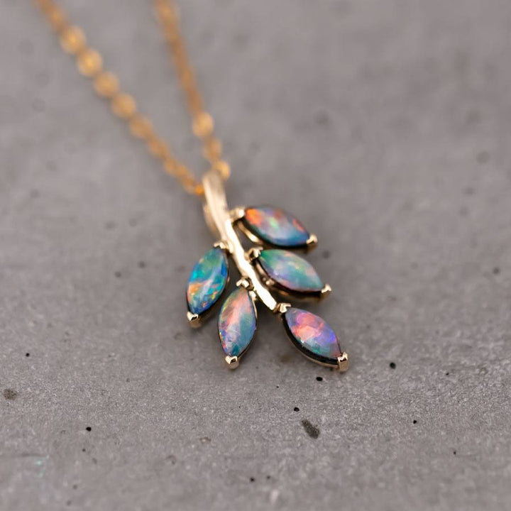 Olive Leaf Doublet Opal Necklace