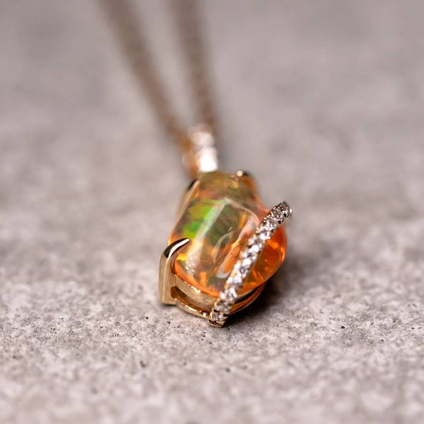 1.75 ct Mexican Fire Opal & Diamond Necklace