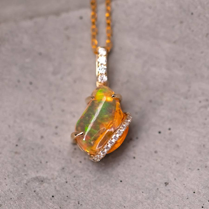 1.75 ct Mexican Fire Opal & Diamond Necklace