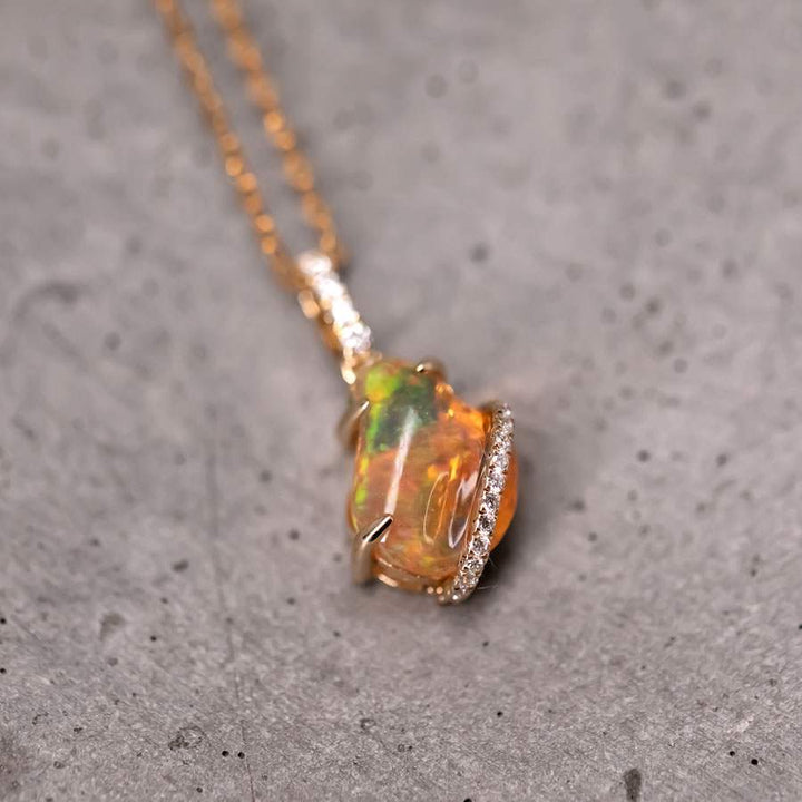 1.75 ct Mexican Fire Opal & Diamond Necklace