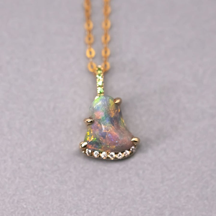 Rainbow Color Black Opal Diamond Necklace