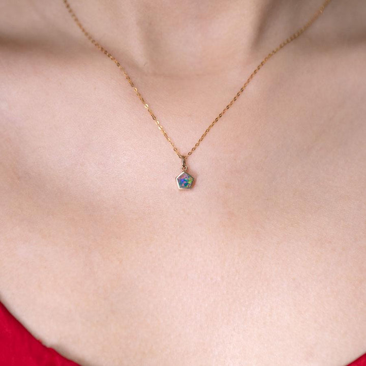 Minimalist Pentagon Opal Necklace