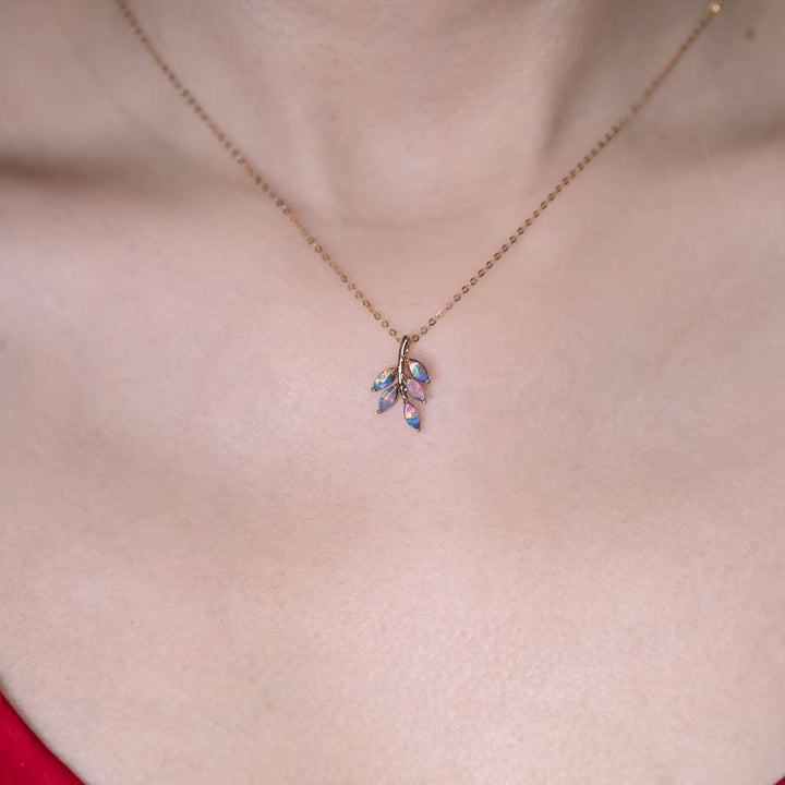 Olive Leaf Doublet Opal Necklace