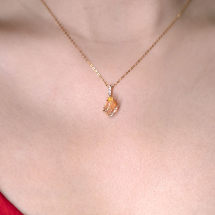 1.75 ct Mexican Fire Opal & Diamond Necklace