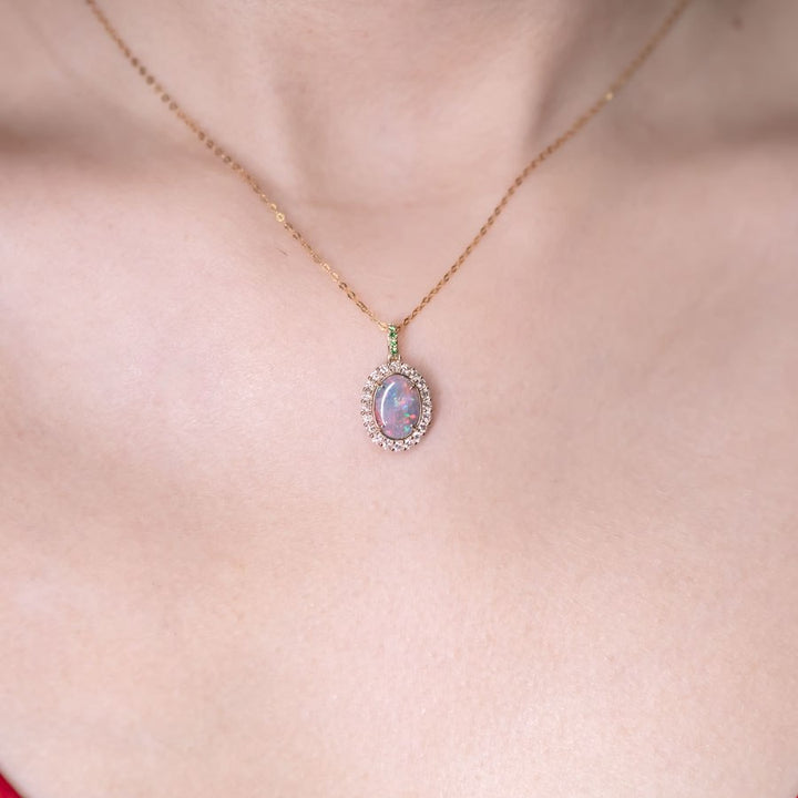 Halo Diamond Black Opal Necklace