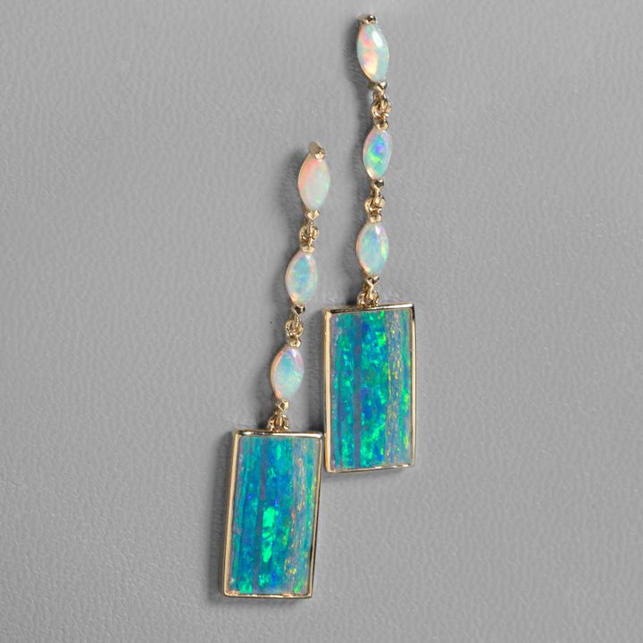 Rectangle Solid Opal & Marquise Opal Drop Earrings