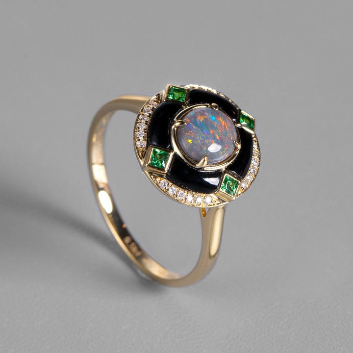 Black Opal, Diamond & Tsavorite Engagement Ring