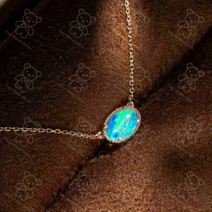 Minimalist Oval Shaped Solid Opal Necklace