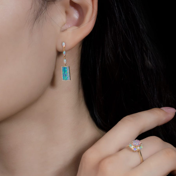 Rectangle Solid Opal & Marquise Opal Drop Earrings