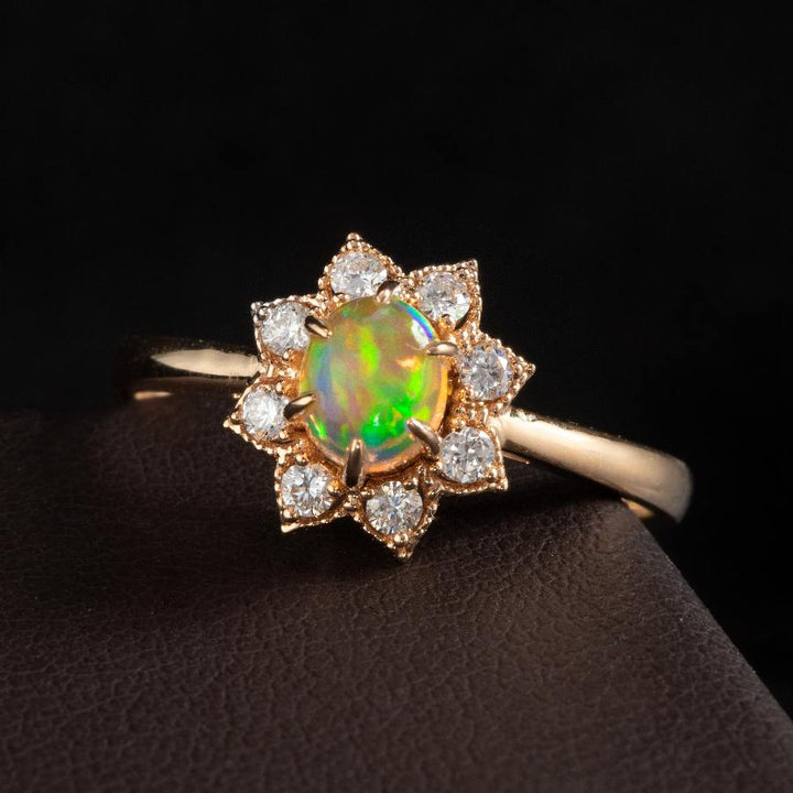 Flower Opal Diamond Engagement Ring