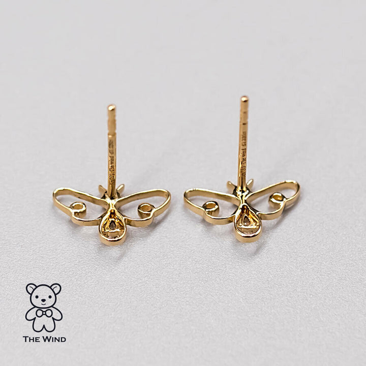 Adorable Bee Diamond Stud Earrings 18K Yellow Gold Stylish Earrings-3
