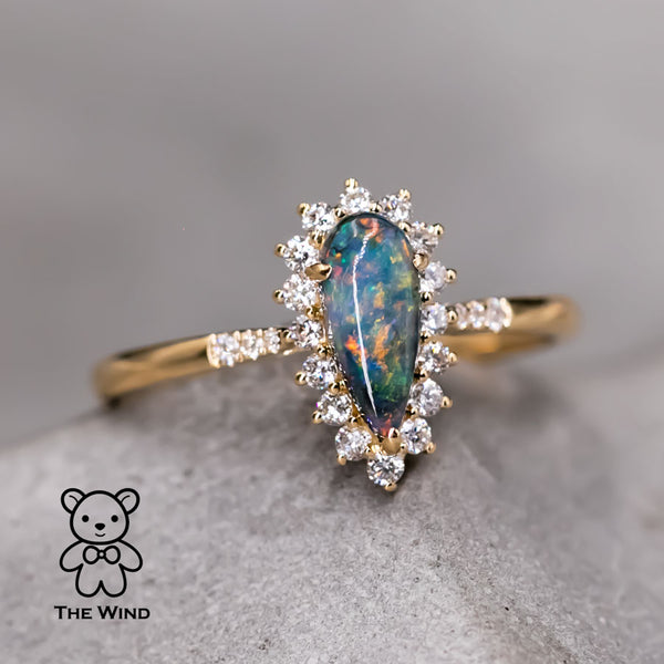 Australian Black Opal & Halo Diamond Engagement Ring-1