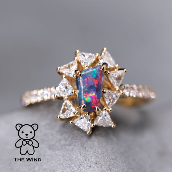 Australian Black Opal & Halo Trillion Diamond Engagement Ring-1