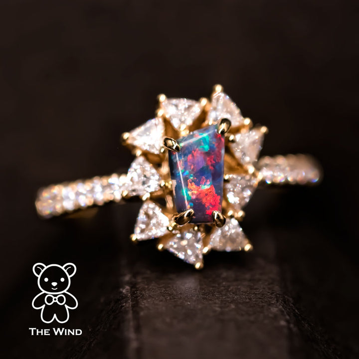 Australian Black Opal & Halo Trillion Diamond Engagement Ring-2