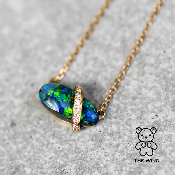 Australian Boulder Opal & Diamond Necklace 18K Yellow Gold-1
