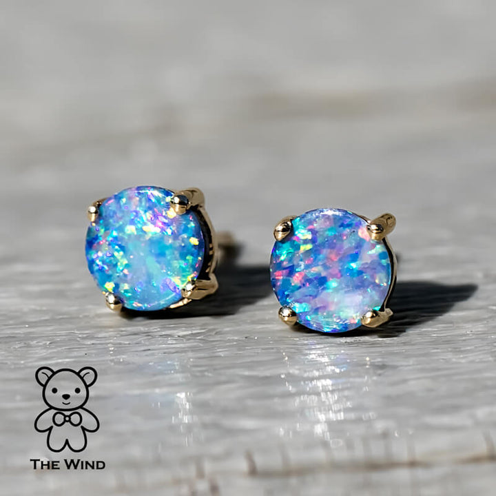 Australian Doublet Opal Round Stud Earrings-8
