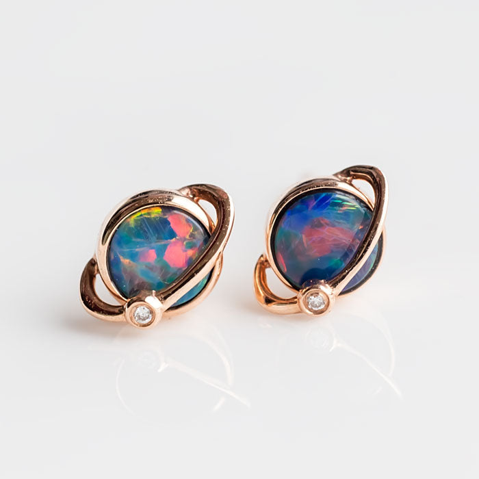 Australian Doublet Opal & Diamond Stud Earrings-4