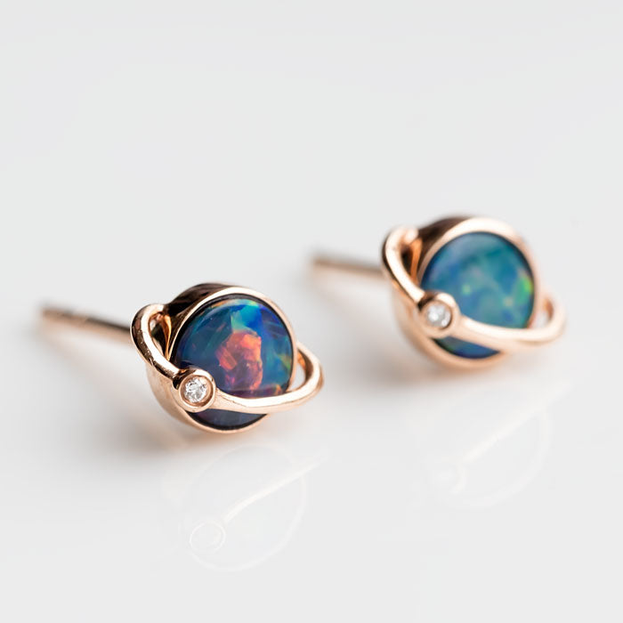 Australian Doublet Opal & Diamond Stud Earrings-5