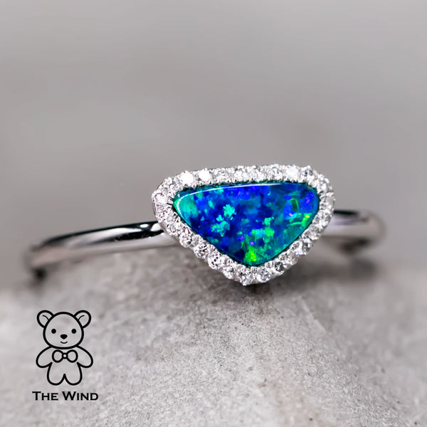 Australian Doublet Opal & Halo Diamond Engagement Ring-1