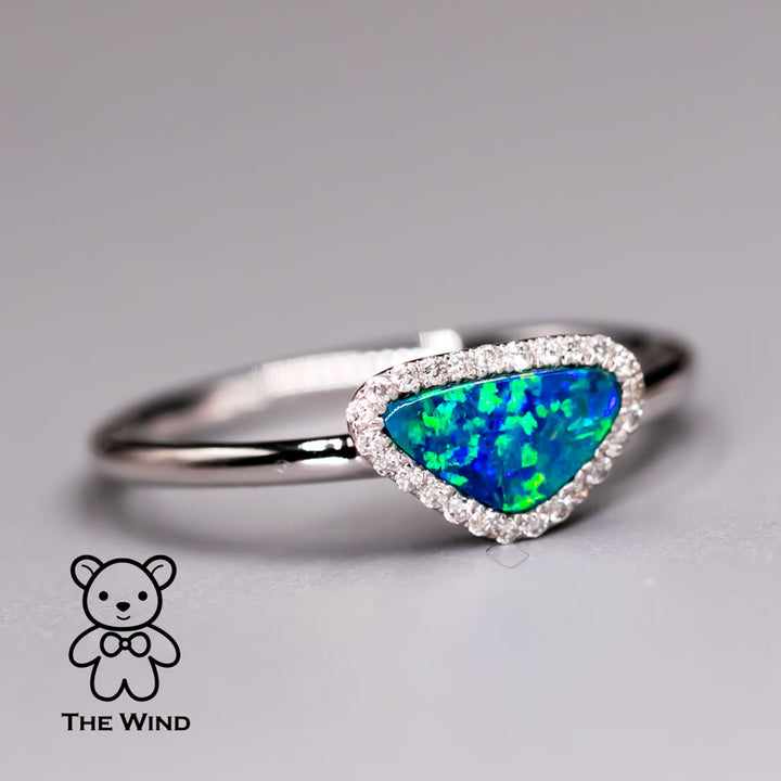 Australian Doublet Opal & Halo Diamond Engagement Ring-2