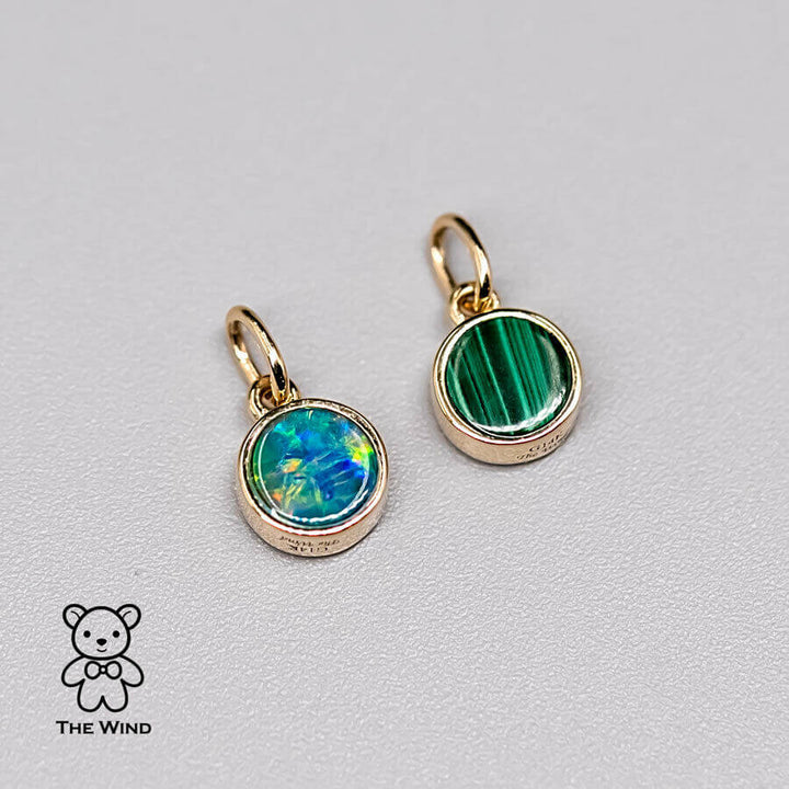 Australian Doublet Opal & Malachite Round Pendant Necklace-2