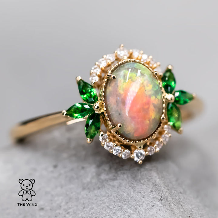 Australian Semi-Black Opal Diamond Tsavorite Engagement Ring-1