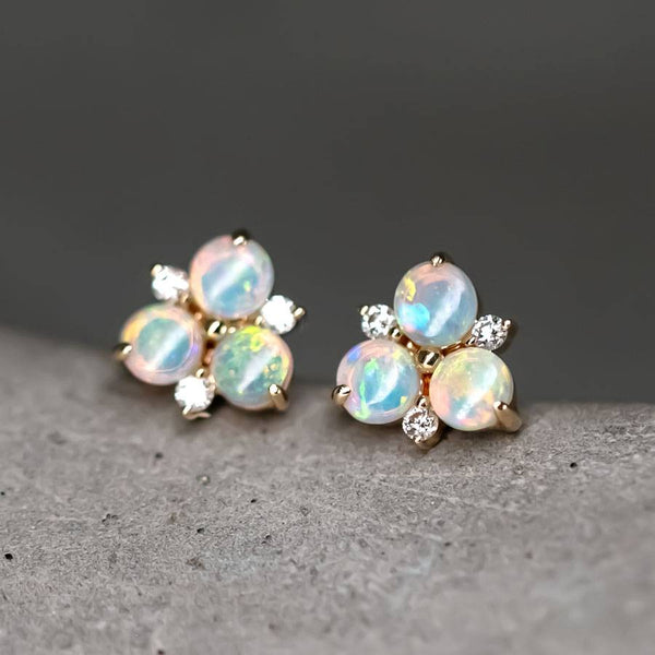 Australian Opal Diamond Trio Stud Earrings