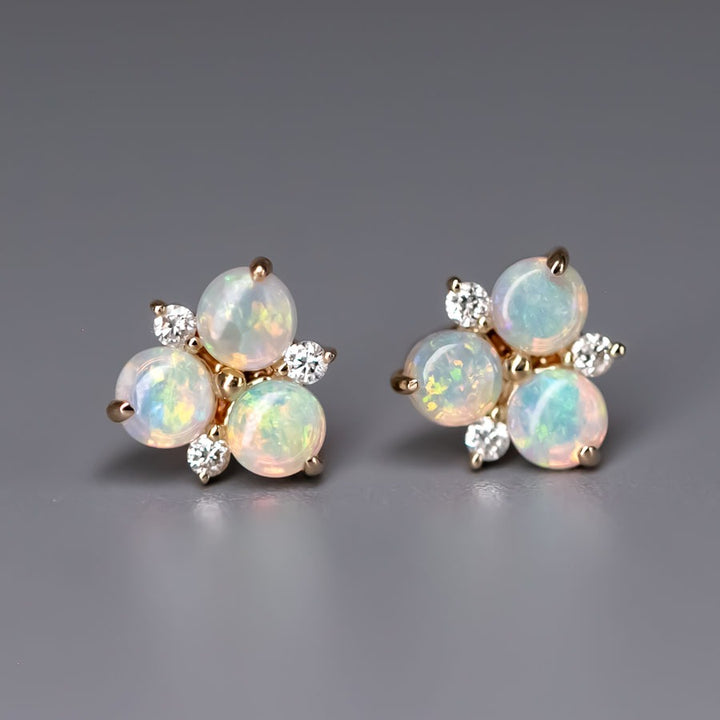 Australian Opal Diamond Trio Stud Earrings