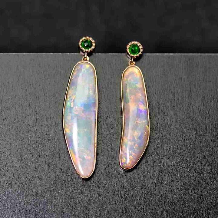 Australian Solid Opal Tsavorite Drop Earrings