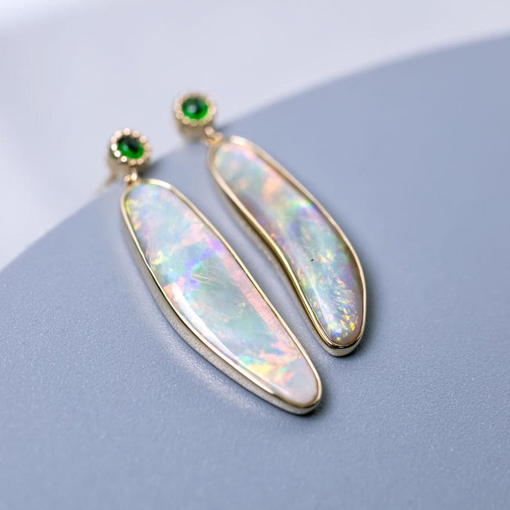 Australian Solid Opal Tsavorite Drop Earrings