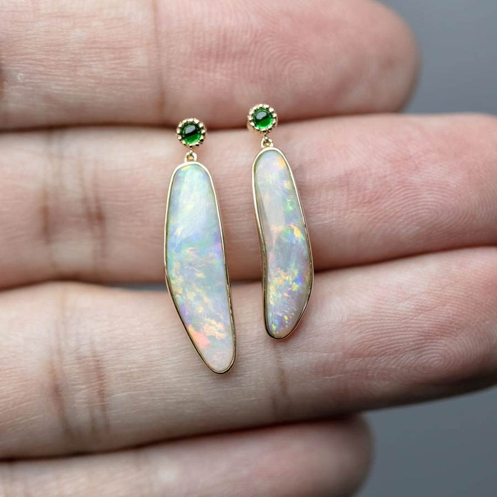 Australian Solid Opal Tsavorite Drop Earrings